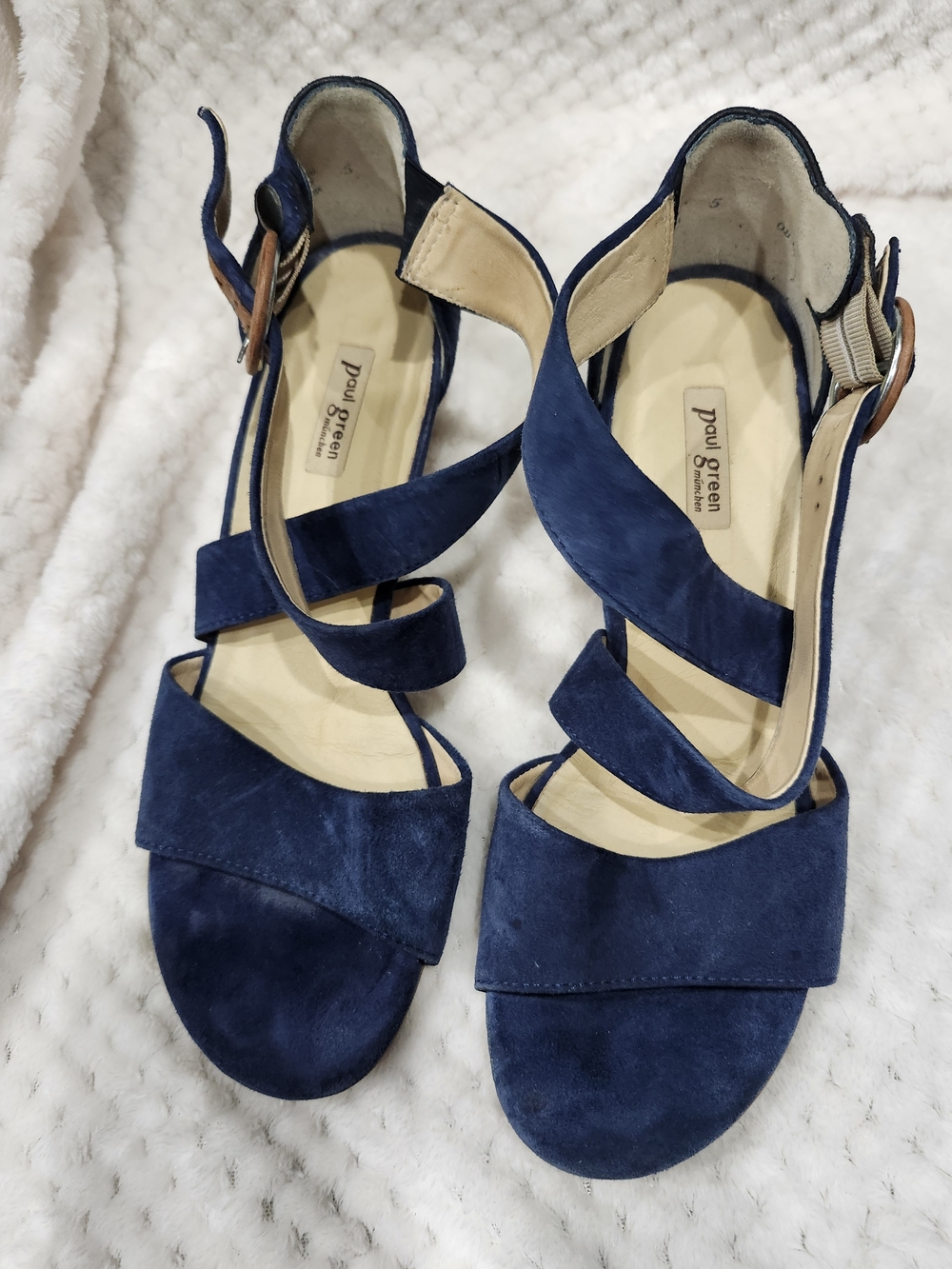 Paul Green Navy Suede Crisscross Ankle-Strap Sandals